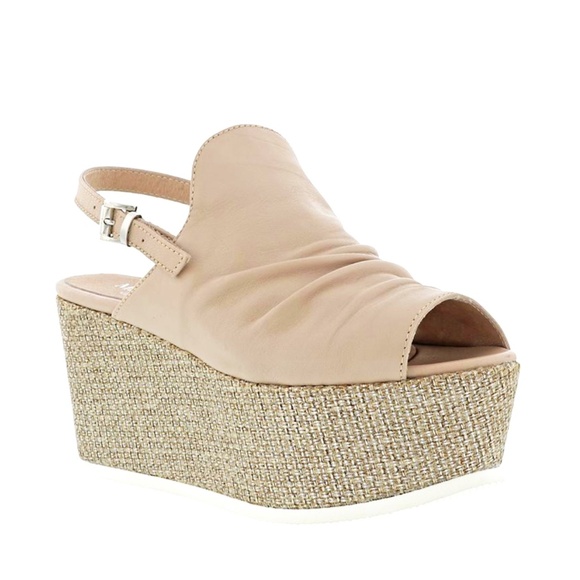 MARCO RICCI WOMENS WRINKLE VAMP PLATFORM SLINGBACK WEDGE, SIZE EU 38 (US8), NUDE - Picture 2 of 13